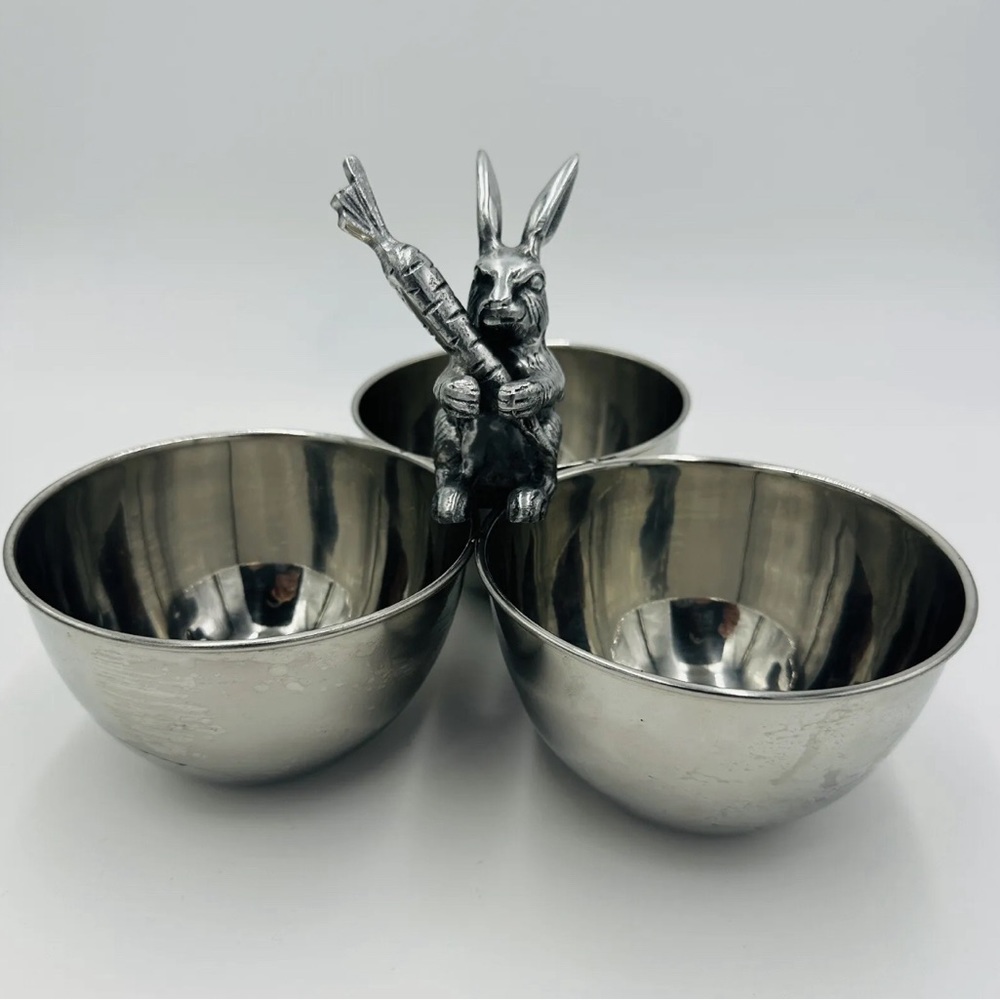 Nicole Miller Silver Bunny Triple Serving Bowl